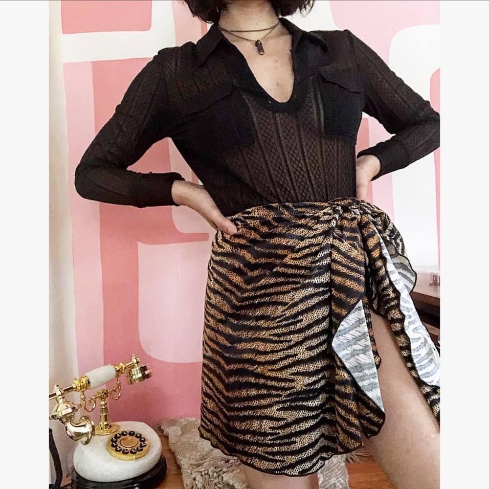 90s Side Tie Tiger Striped Skirt